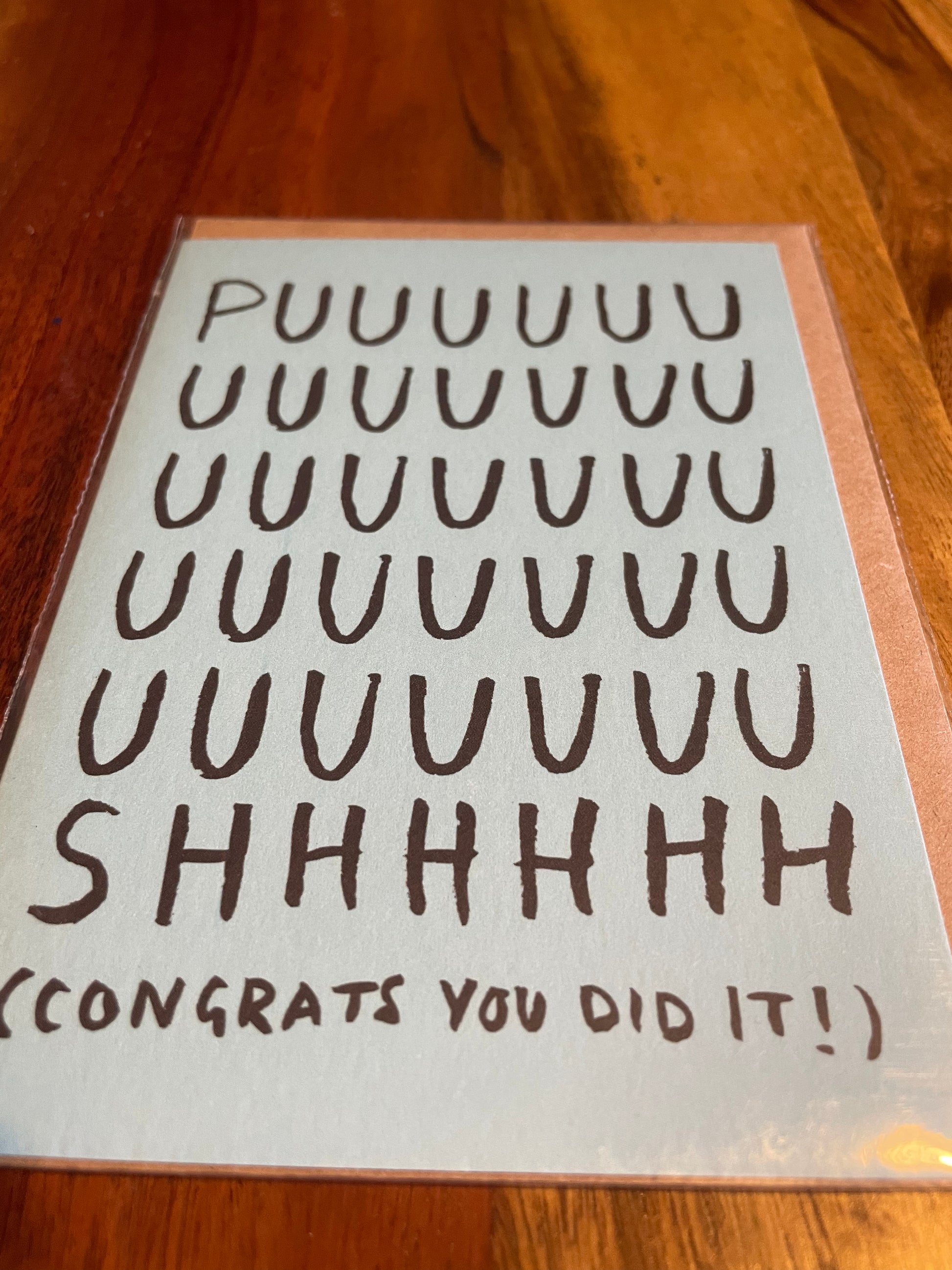 puuuush new baby card with humorous message for new parents