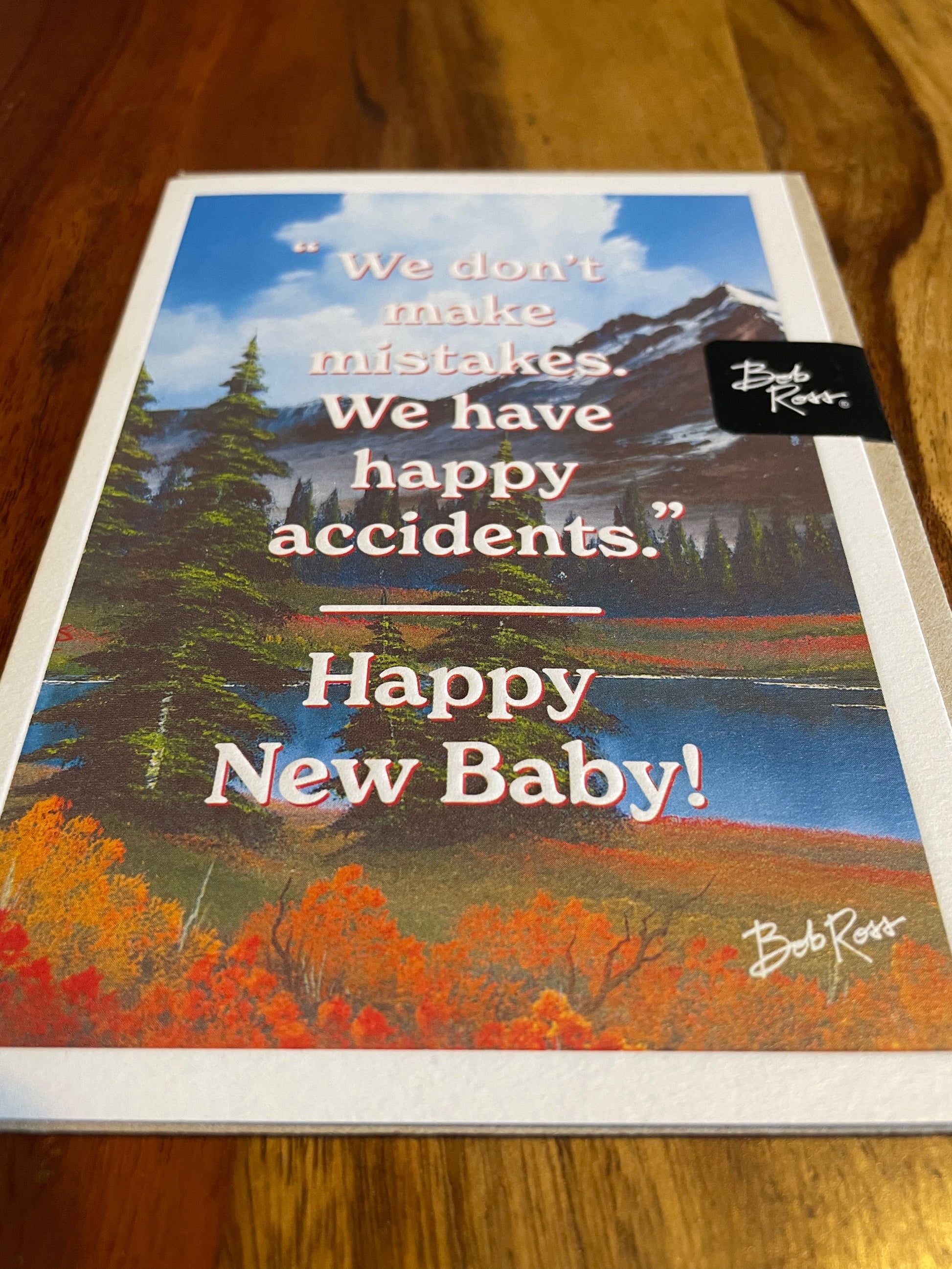 bob ross new baby greeting card with peaceful illustrated artwork supplied with recycled envelope blank inside