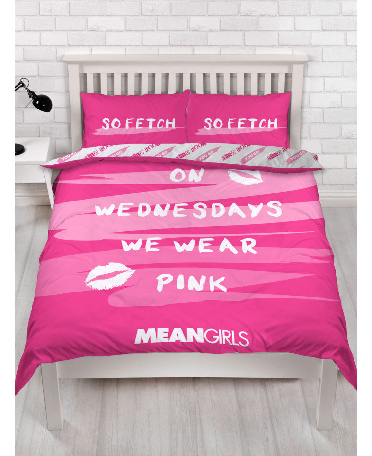 Official Mean Girls reversible double duvet cover set, movie-inspired bedding with matching pillowcases for UK double bed