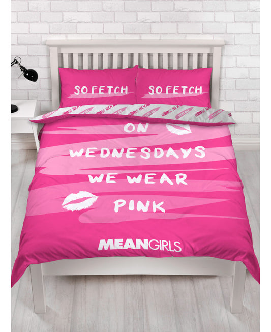 Official Mean Girls reversible double duvet cover set, movie-inspired bedding with matching pillowcases for UK double bed