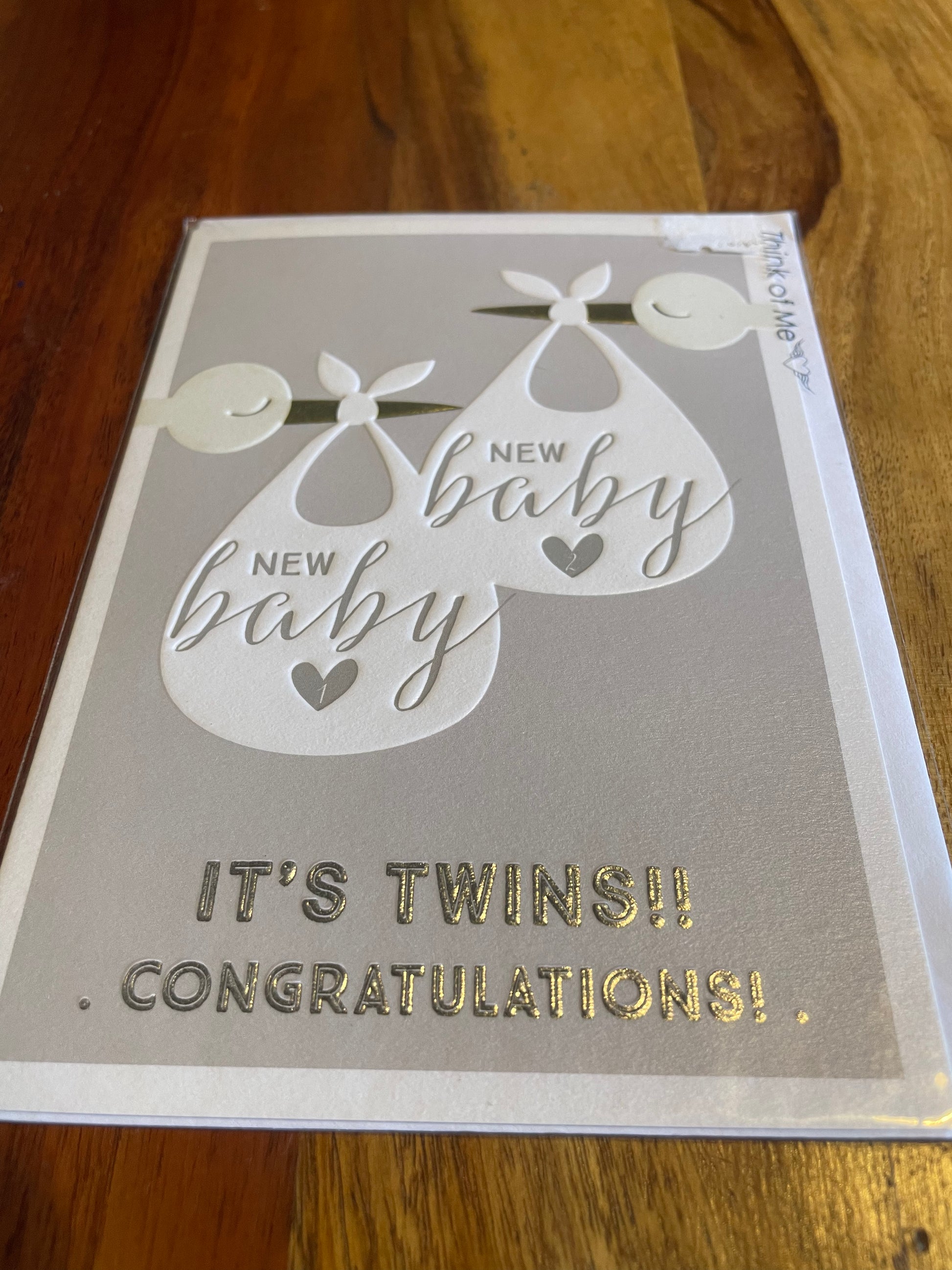 stork twins congratulations card with stork design to celebrate the arrival of twins and new beginnings