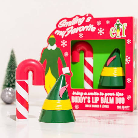 christmas mad beauty elf duo lip balm set boxed and unboxed gift display
