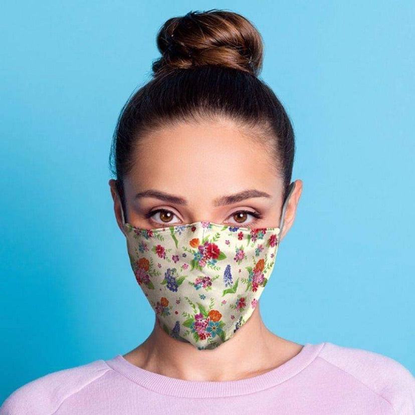 reusable adult botanical face covering with adjustable ear straps for everyday public use