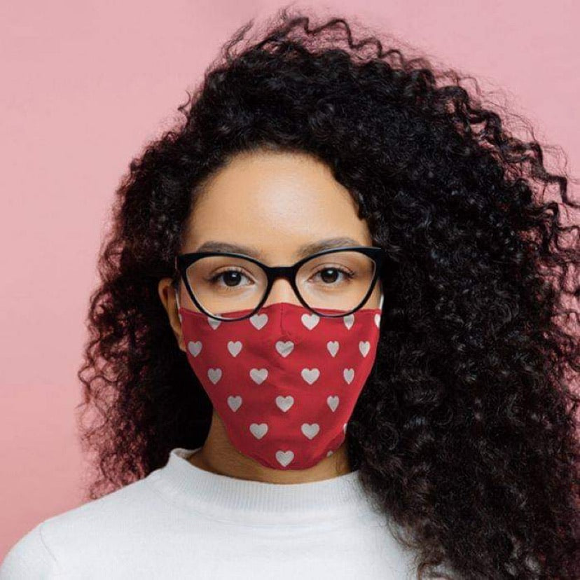 reusable adult love hearts face covering with adjustable ear straps for everyday wear