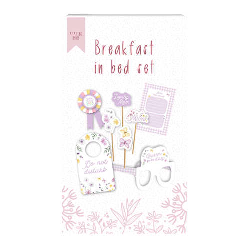 mothers day breakfast in bed gift set with mum themed decorations and accessories