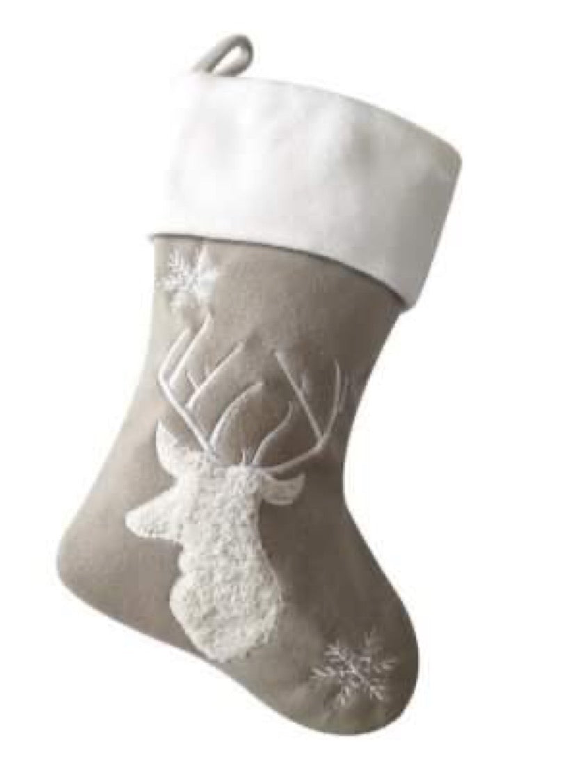 christmas deluxe stocking deer, festive deer design, generous size for stocking fillers and small gifts, ideal for hanging on fireplaces or doors