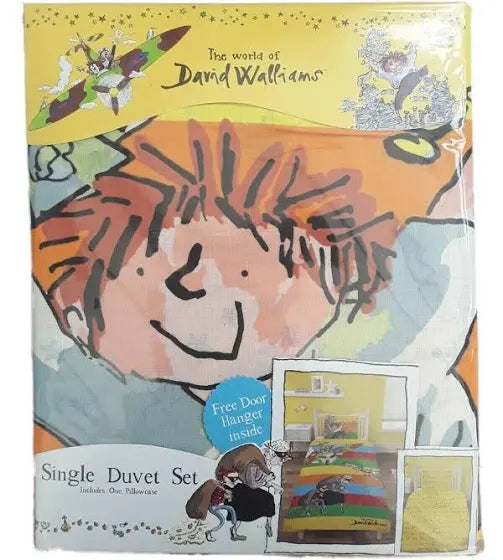 Close-up detail of David Walliams polycotton children’s duvet cover fabric