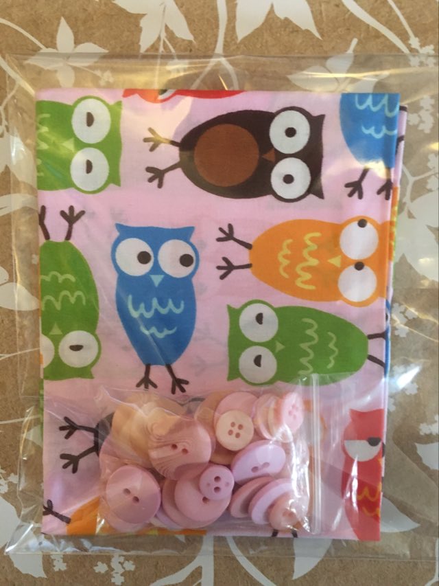 decorative owl cotton fabric fat quarter with coordinating button selection