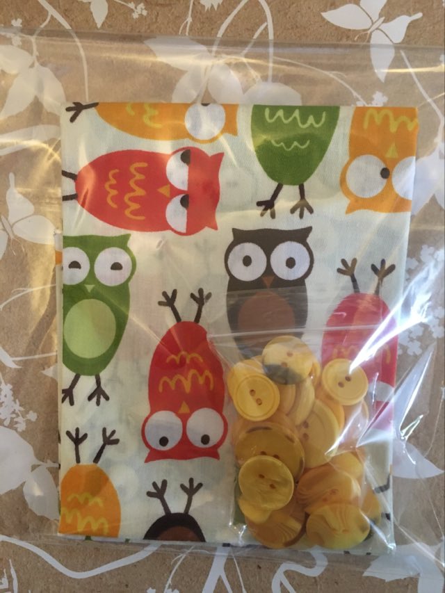 owl design fabric fat quarter bundle with assorted buttons for creative projects