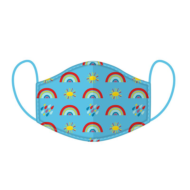 reusable childrens rainbow face covering with cheerful arches design sized for small fit