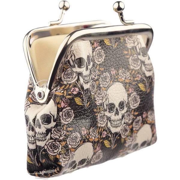 skulls and roses tic tac coin purse multi skull design open showing interior