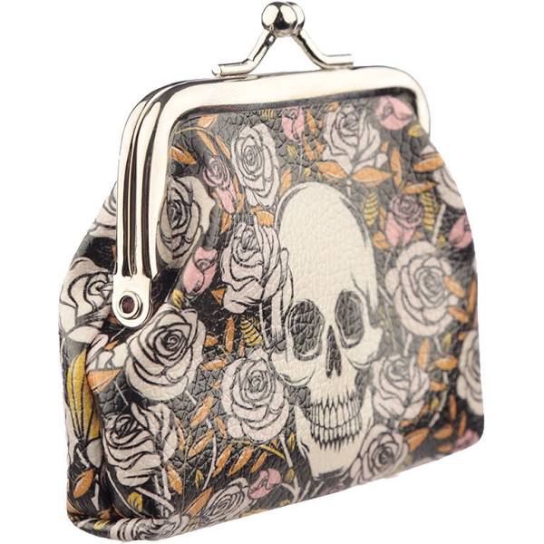 skulls and roses tic tac coin purse large skull tattoo design close side view