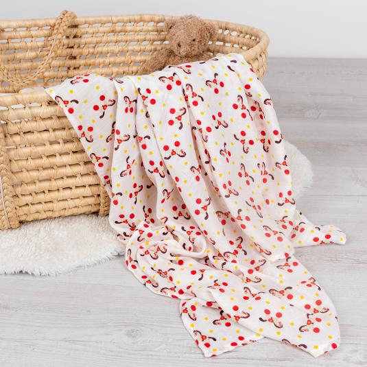 Baby bamboo and cotton muslin swaddling blanket with horse print, lightweight bamboo cotton baby wrap