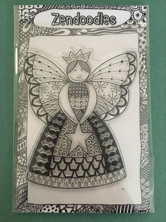 zendoodle clear stamp angel, intricate angel design, perfect for festive crafting, ideal for Christmas card making, gift tags, and scrapbook projects